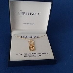 Brilliance Genuine Crystal Necklace Flowers Pendant "Daughter" 18 in.+2 in. New